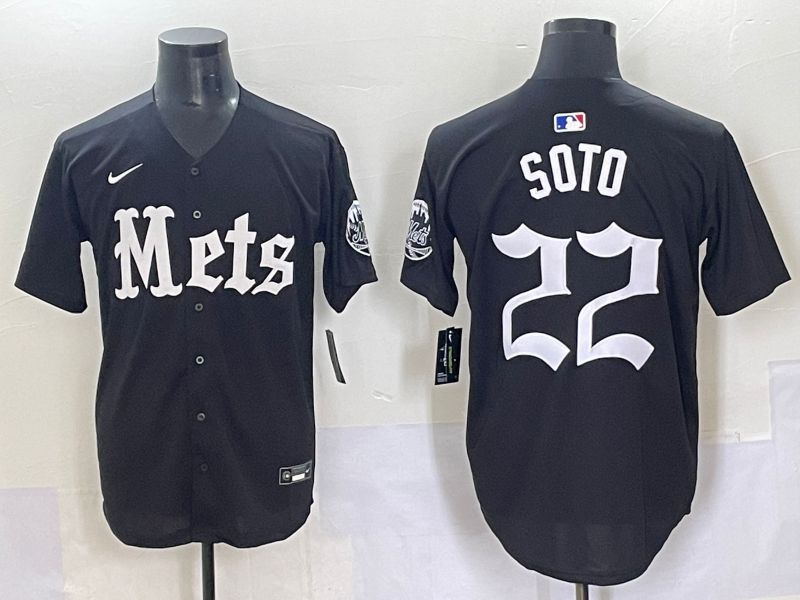 Men 2025 New York Mets 22 Soto Black Five generations Joint Name Nike MLB Jersey style 1